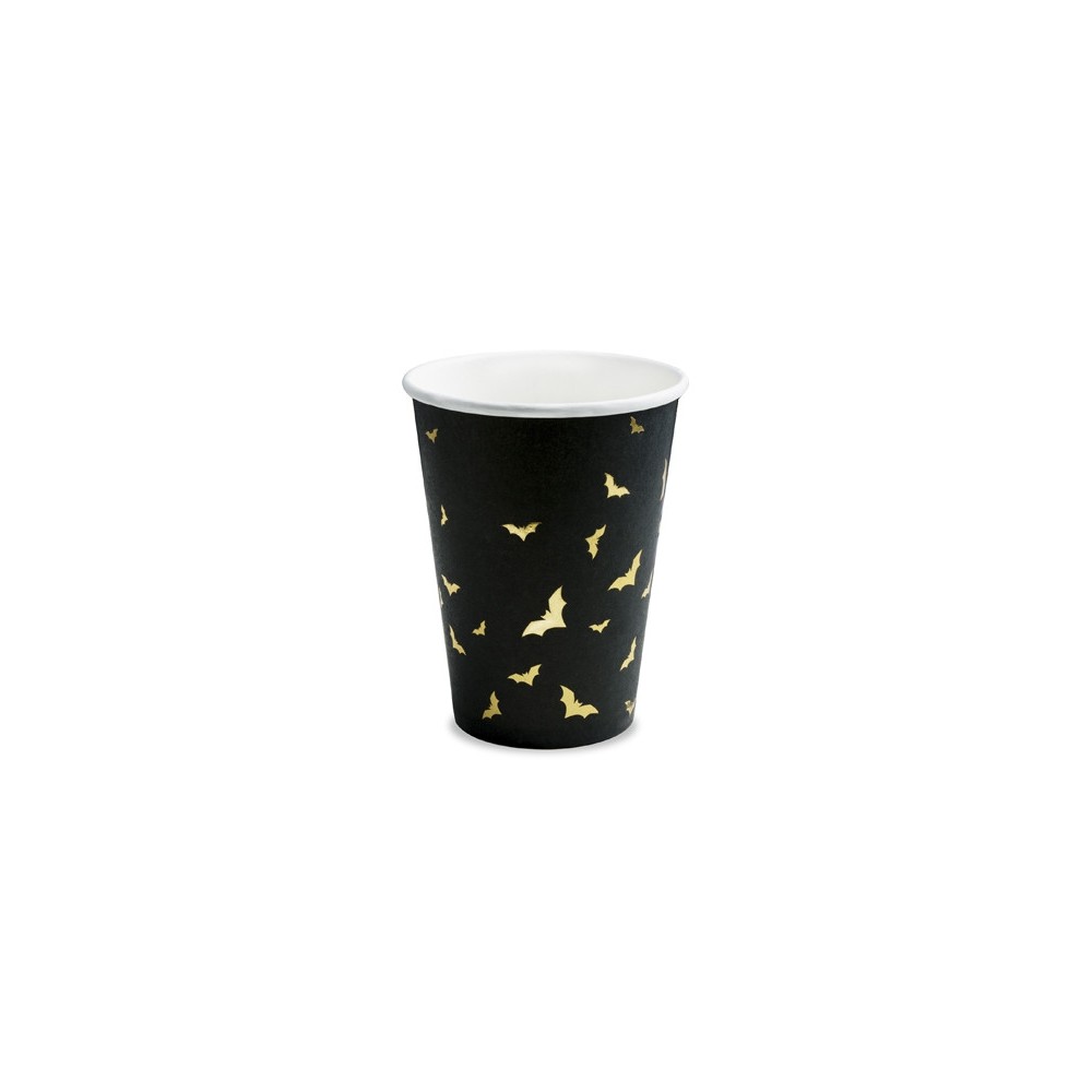 Paper cups Trick or Treat - black and gold, 220 ml, 6 pcs.