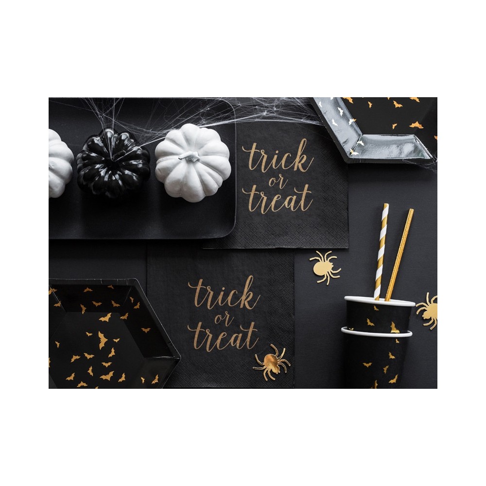 Paper cups Trick or Treat - black and gold, 220 ml, 6 pcs.