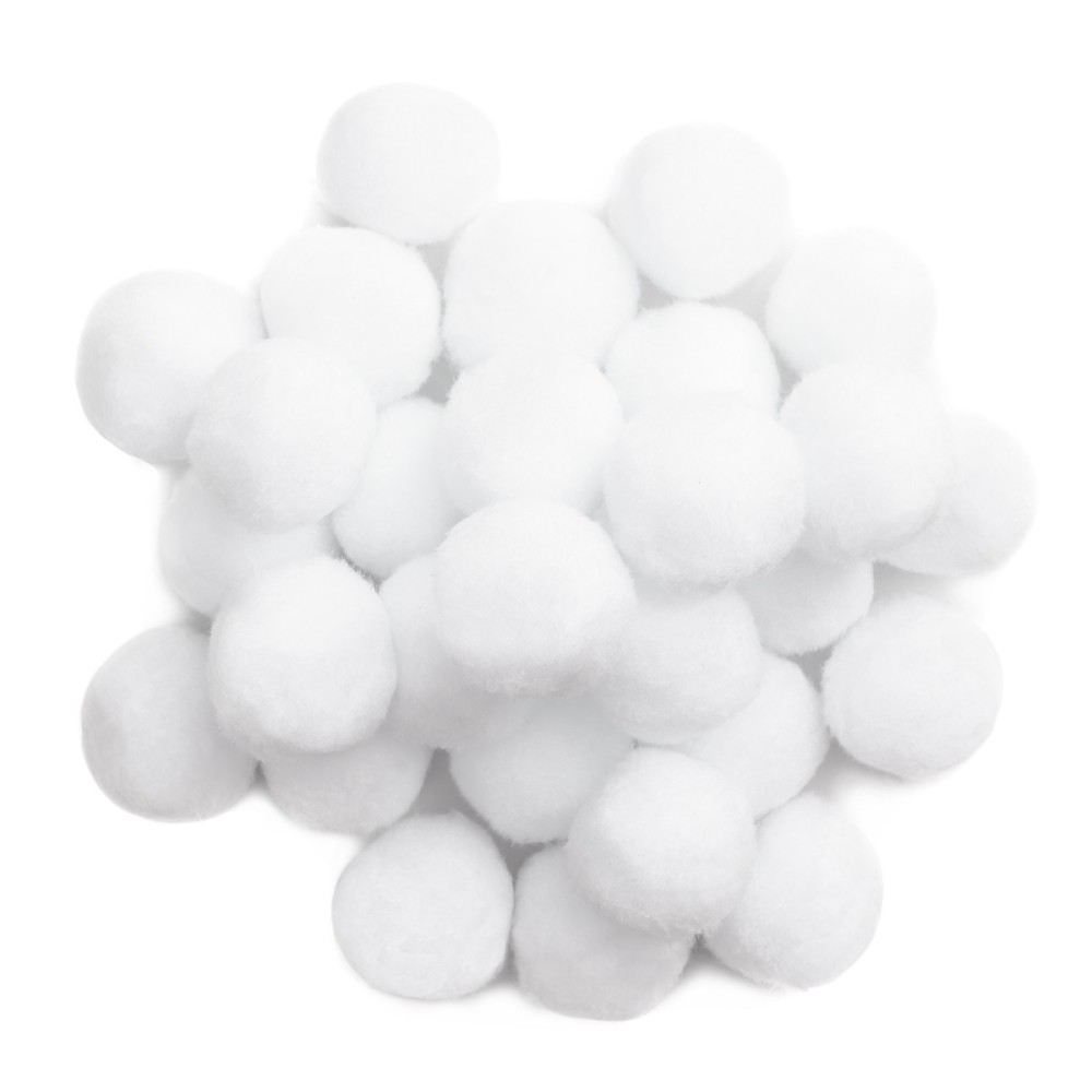 Polyester pompoms - white, 30 pcs