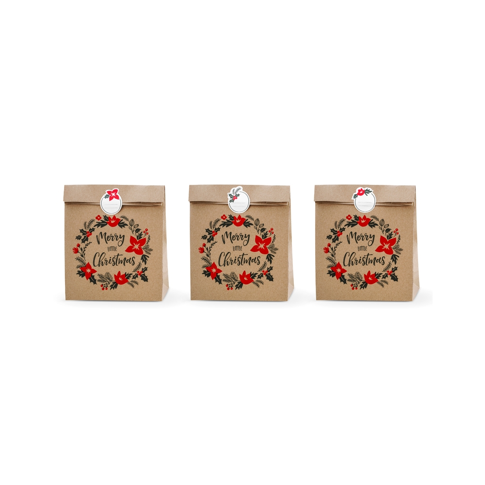 Gift bags Merry Little Christmas - kraft, 3 pcs