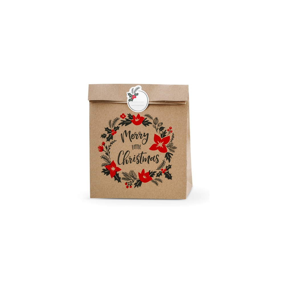 Torebki na prezenty, Merry Little Christmas - kraft, 3 szt.