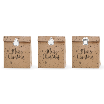 Gift bags Merry Christmas - kraft, 3 pcs