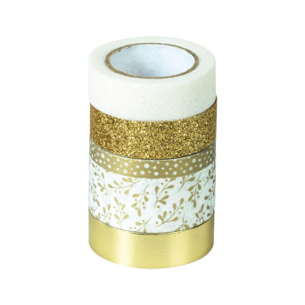 Decorative ribbons with glue - Heyda - white and gold 5 pcs.