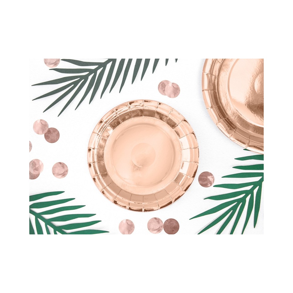 Round plates - rose gold, metallic, 18 cm, 6 pcs.