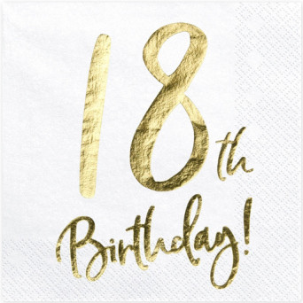Serwetki papierowe, urodzinowe 18th Birthday - białe, 20 szt.