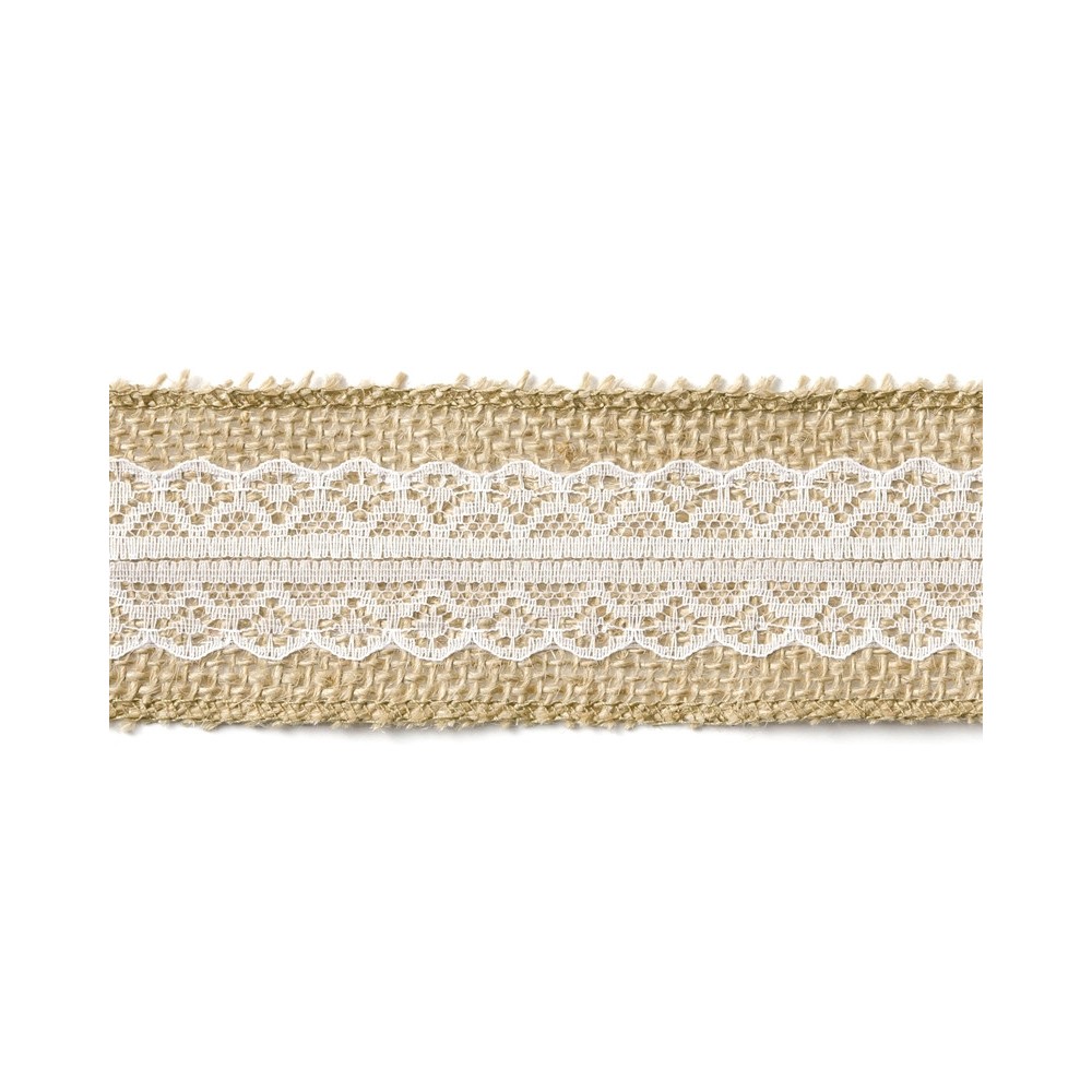 Taśma jutowa z koronką - 5 cm x 5 m
