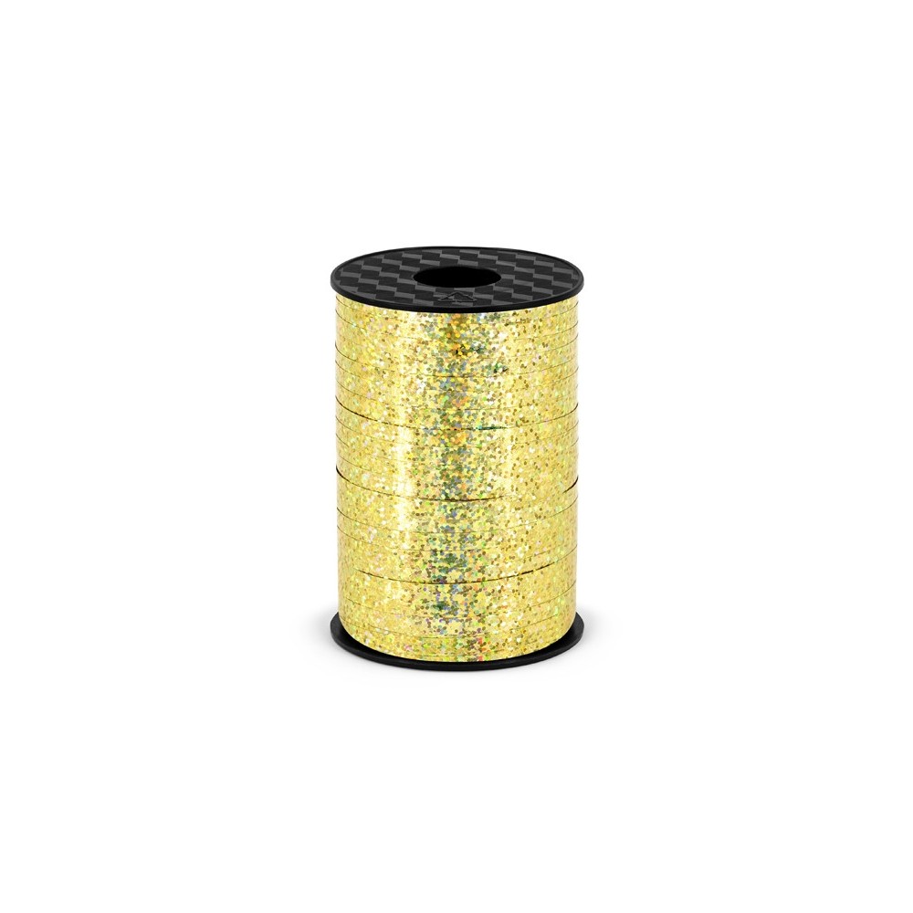Wstążka plastikowa do balonów - złota holograficzna, 5 mm x 225 m