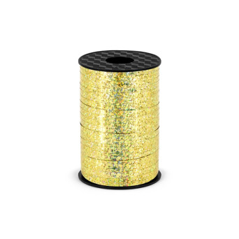 Plastic ribbon for balloons - holographic gold, 5 mm x 225 m