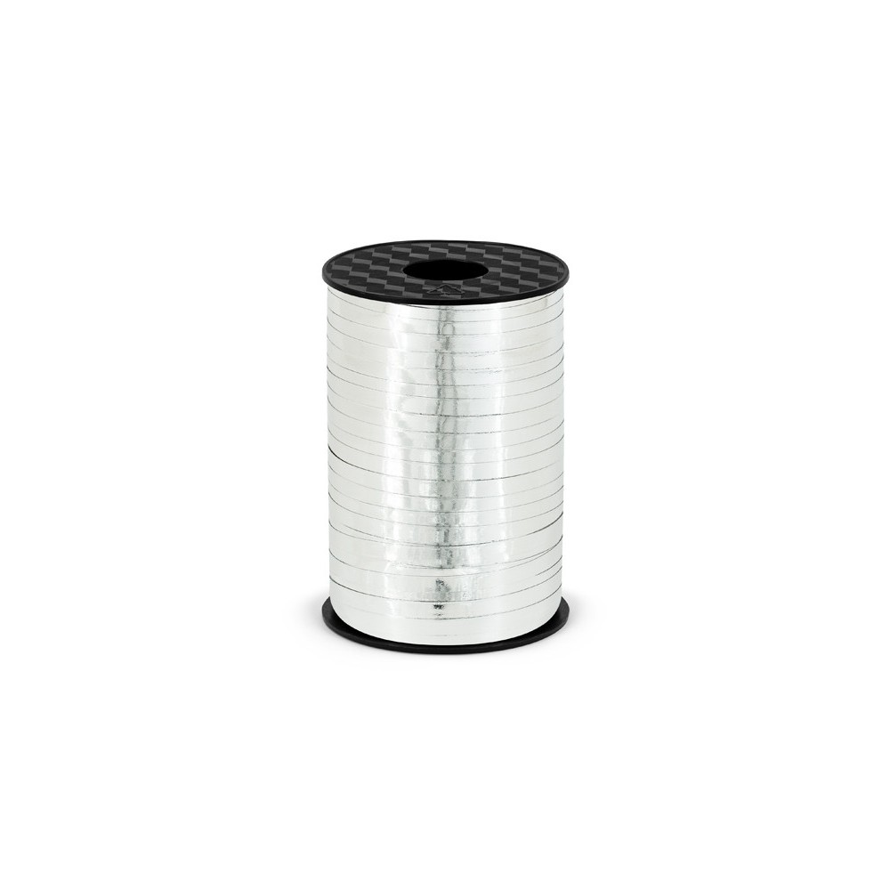 Metallic plastic ribbon for balloons - silver metallized, 5 mm x 225 m
