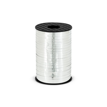Wstążka plastikowa do balonów - srebrna metalizowana, 5 mm x 225 m