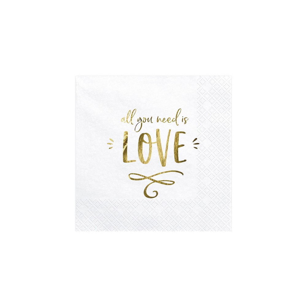 Decorative All you need is love napkins - white and gold, 20 pcs.