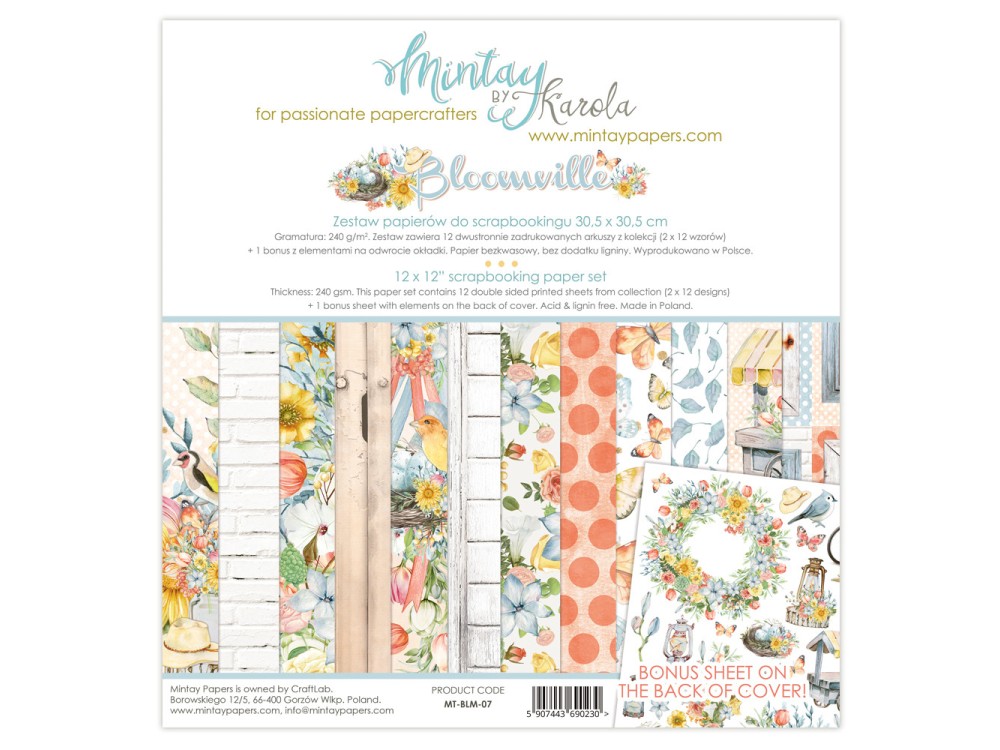 Set of decorative papers 30 x 30 cm Bloomville - Mintay by Karola