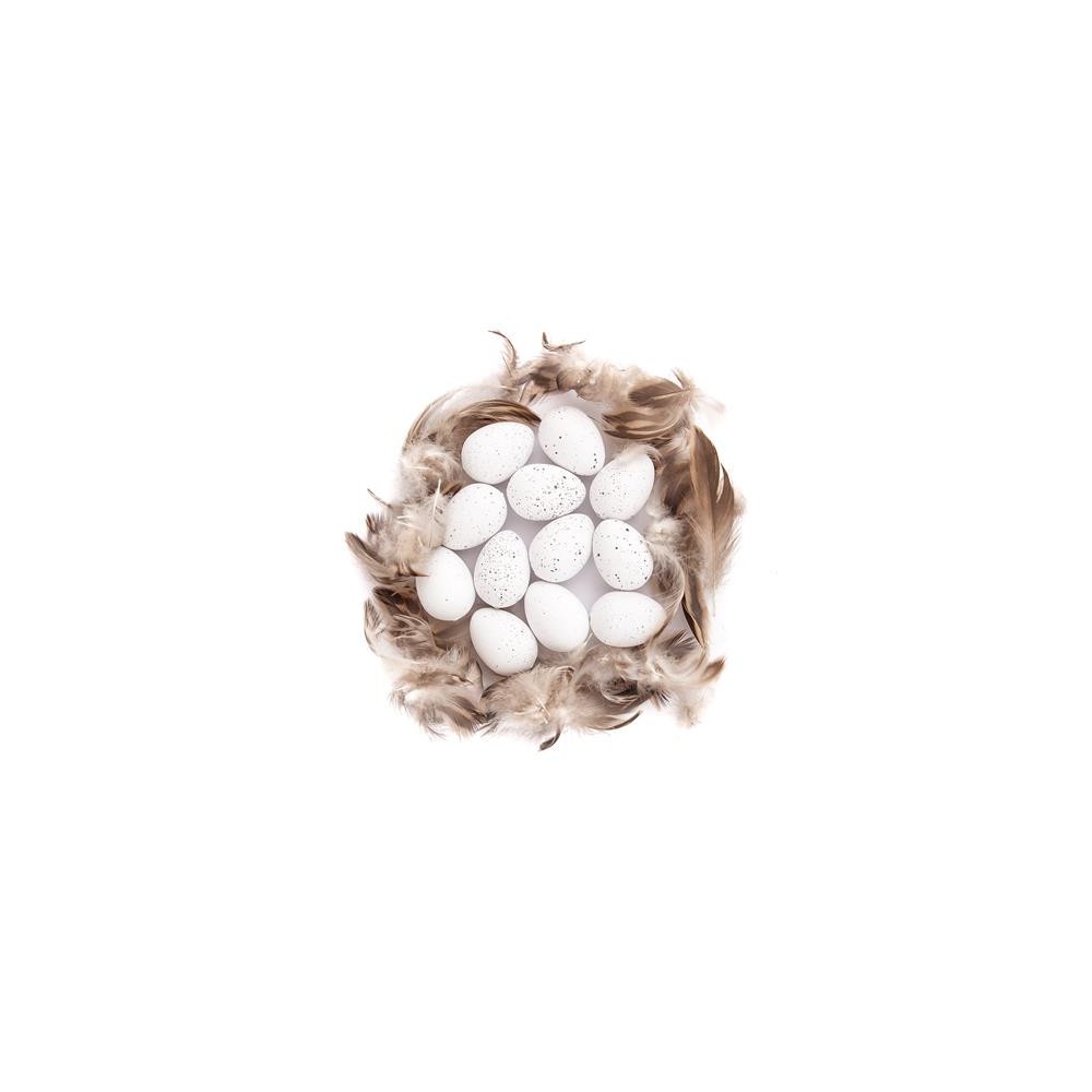 Jajka przepiórcze z piórami - DpCraft - białe, 4 cm, 12 szt.