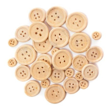 Wooden buttons mix, 30 pieces - Natural