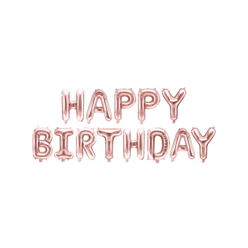 Foil balloon Happy Birthday - rose gold, 340 x 35 cm