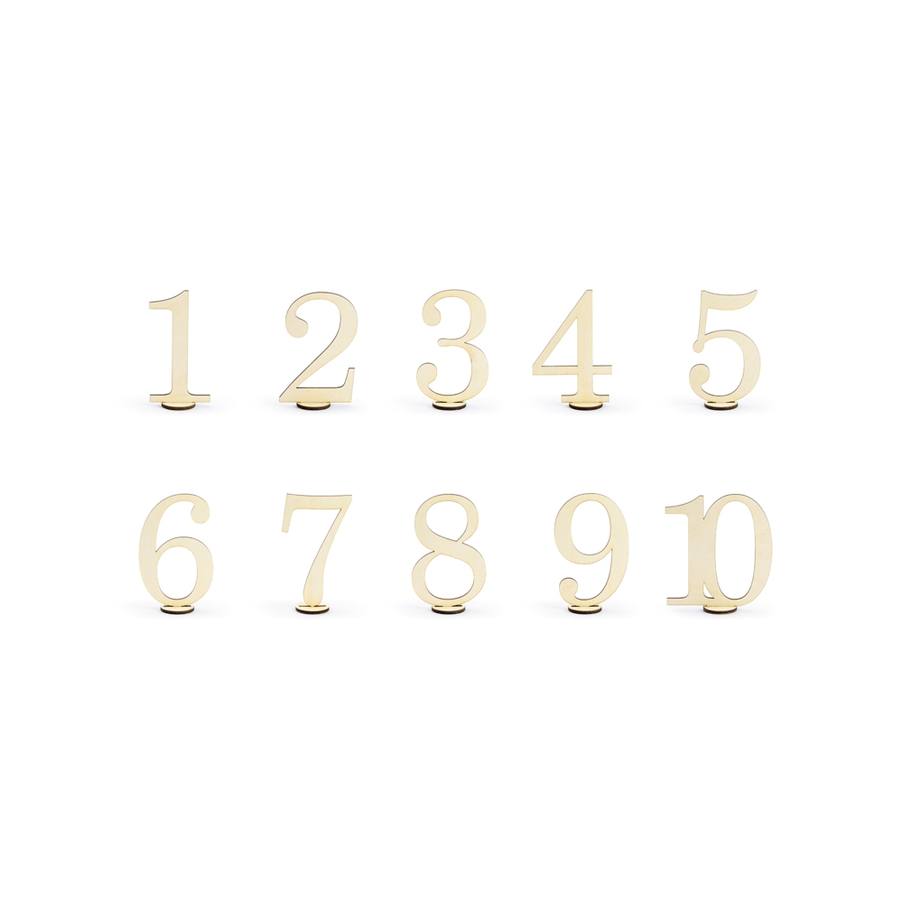 Wood table numbers, natural, 11pieces