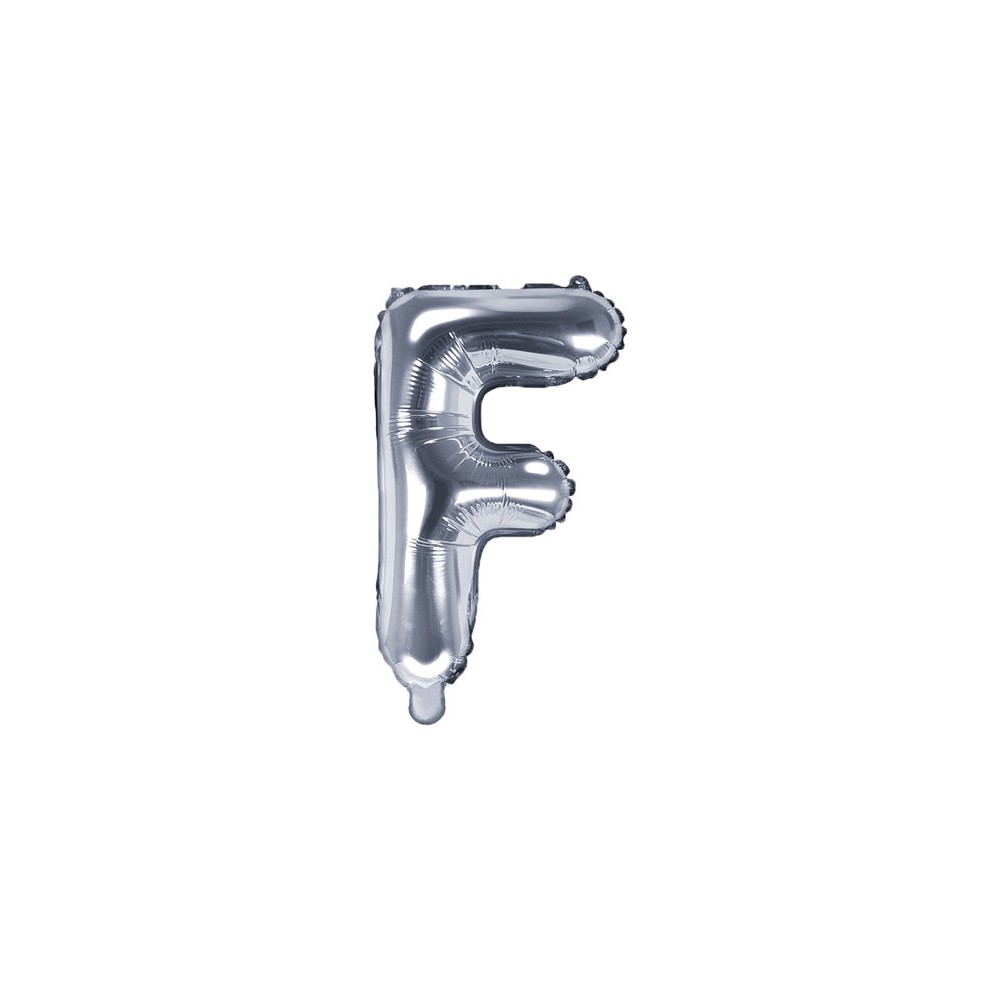 Foil balloon letter F - silver, 35 cm