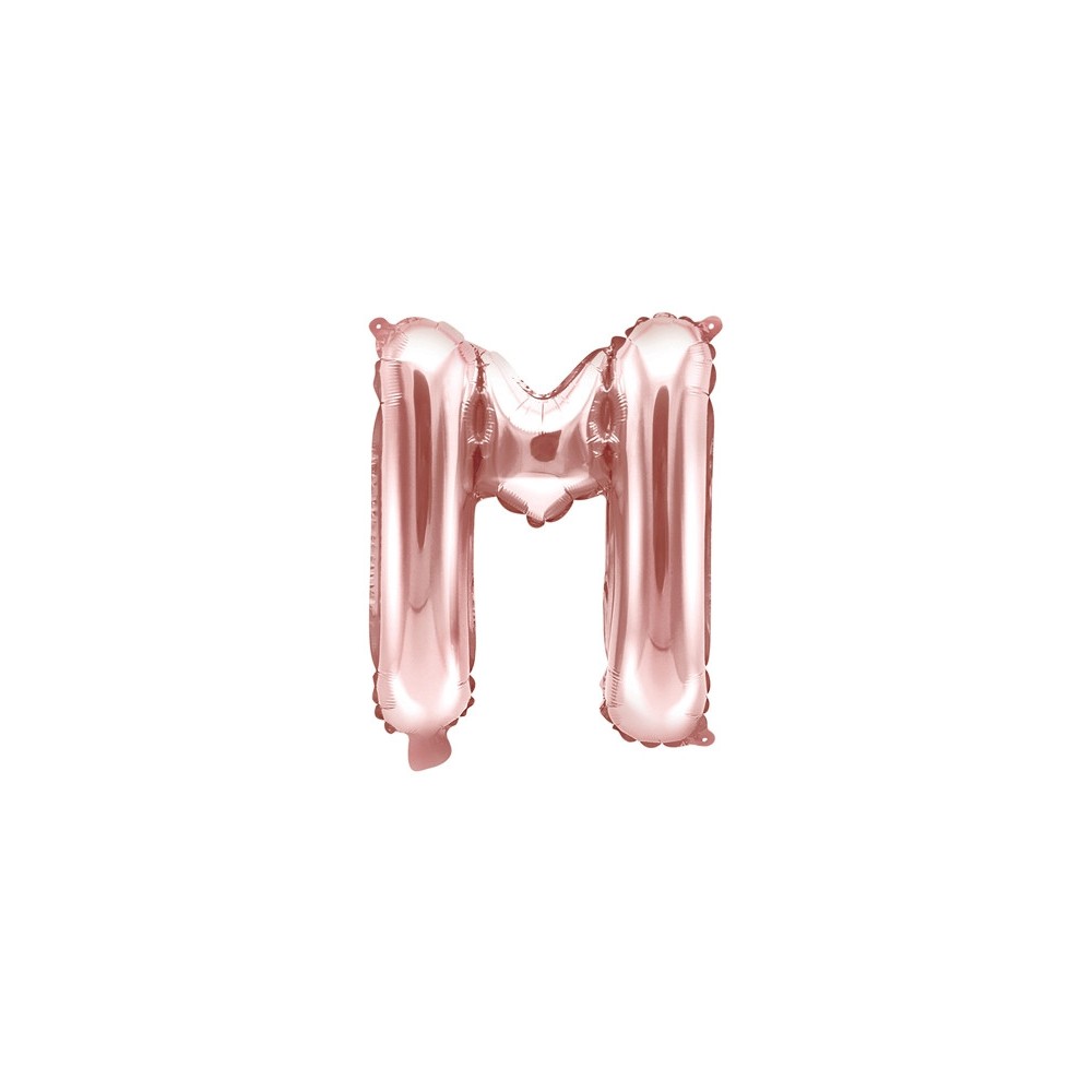 Foil balloon letter M - rose gold, 35 cm