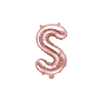 Foil balloon letter S - rose gold, 35 cm