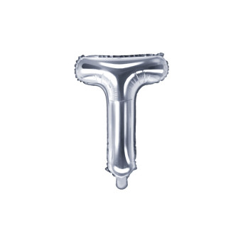 Foil balloon letter T - silver, 35 cm
