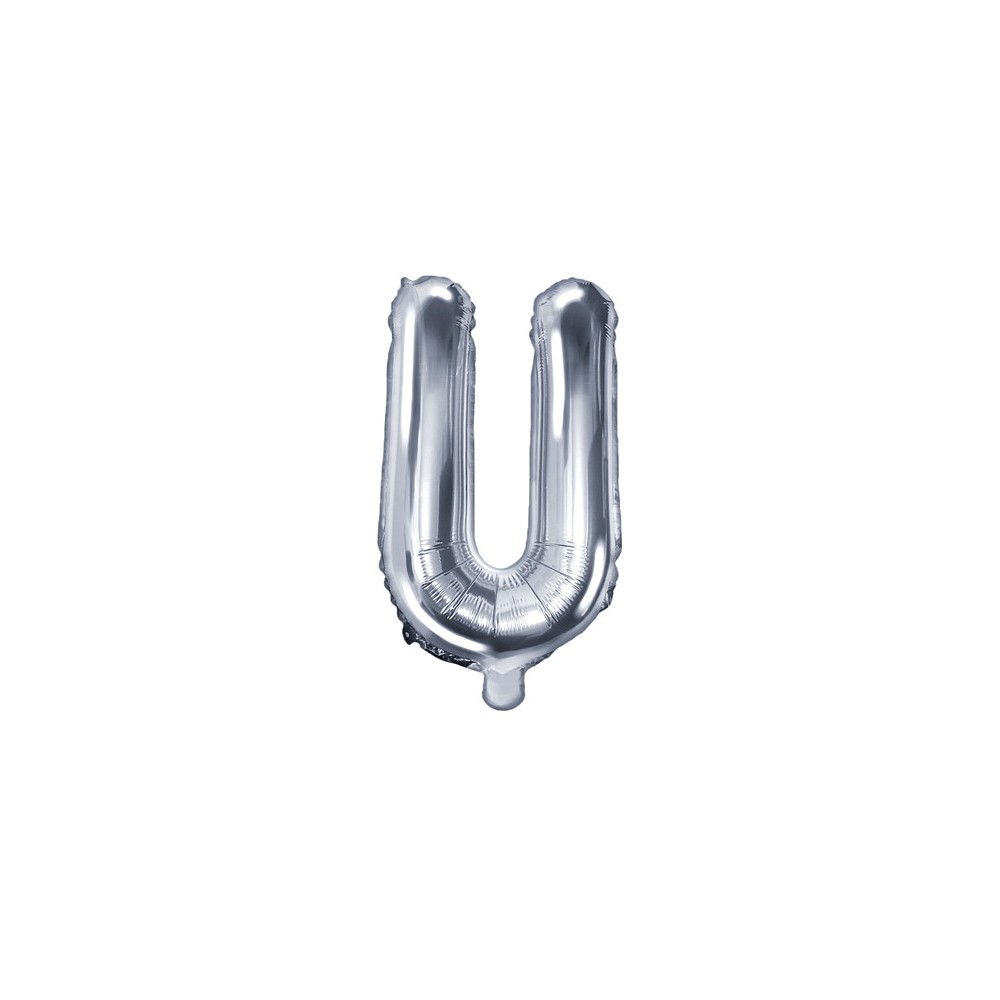 Balon foliowy litera U - srebrny, 35 cm