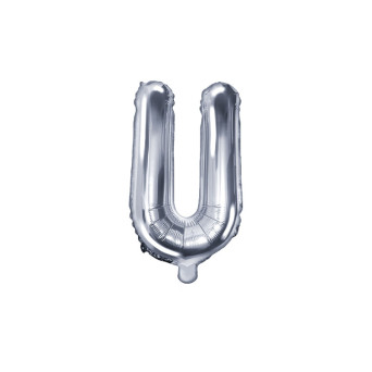 Foil balloon letter U - silver, 35 cm