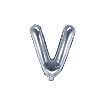Balon foliowy litera V - srebrny, 35 cm