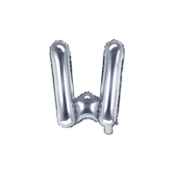 Balon foliowy litera W - srebrny, 35 cm