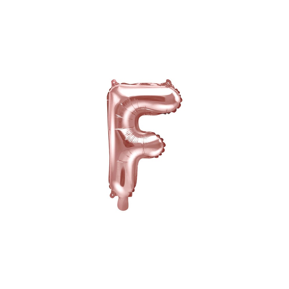 Foil balloon letter F - rose gold, 35 cm