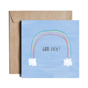 Kartka okolicznościowa - PiesKot - Good luck rainbow, 14,5 x 14,5 cm