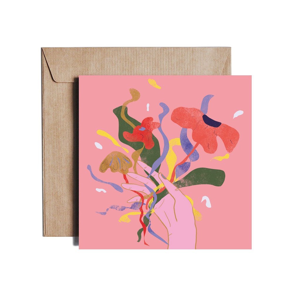 Greeting card - Pieskot - Flower power, 14,5 x 14,5 cm