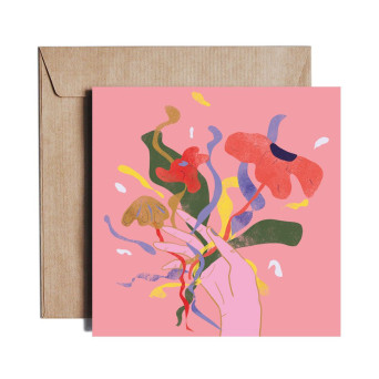 Kartka okolicznościowa - PiesKot - Flower power, 14,5 x 14,5 cm
