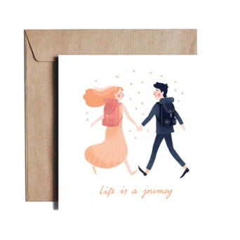 Kartka okolicznościowa - PiesKot - Life is a journey, 14,5 x 14,5 cm