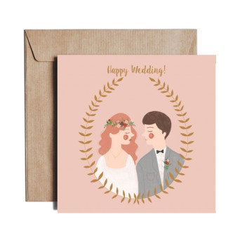 Greeting card - Pieskot - Happy wedding, 14,5 x 14,5 cm