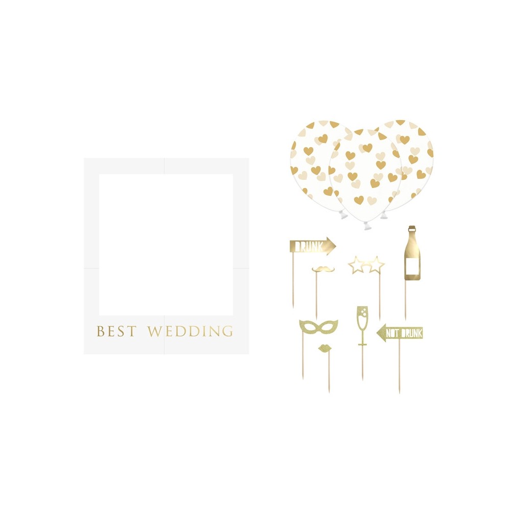 Selfie set Best Wedding with frame - gold, 13 pcs.