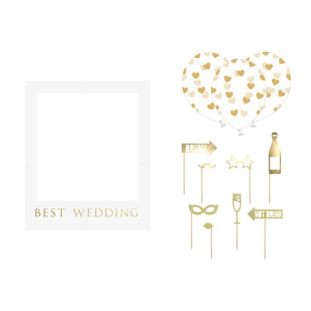 Selfie set Best Wedding with frame - gold, 13 pcs.