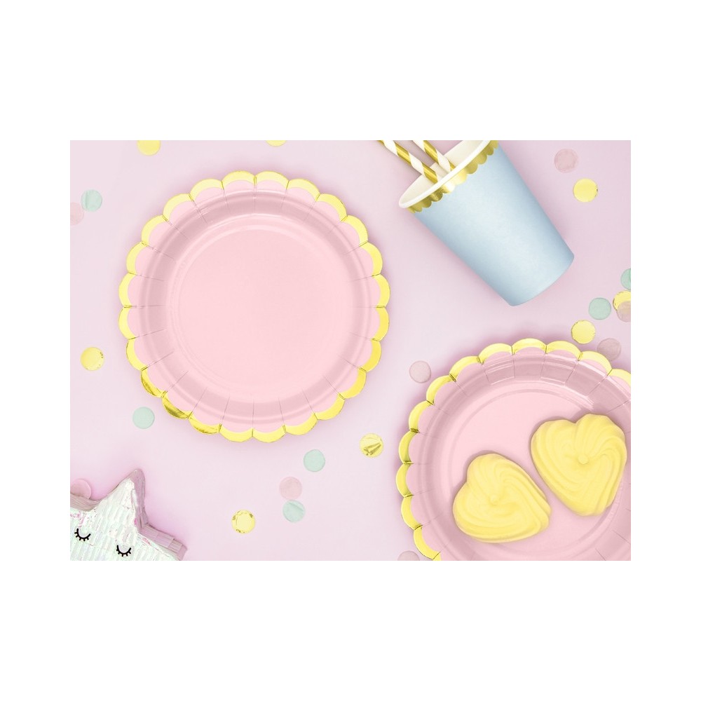 Paper plates - pink and gold, 18 cm, 6 pcs.