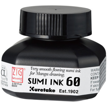 Wolnoschnący tusz ZIG Cartoonist Sumi Ink - Kuretake - czarny, 60 ml