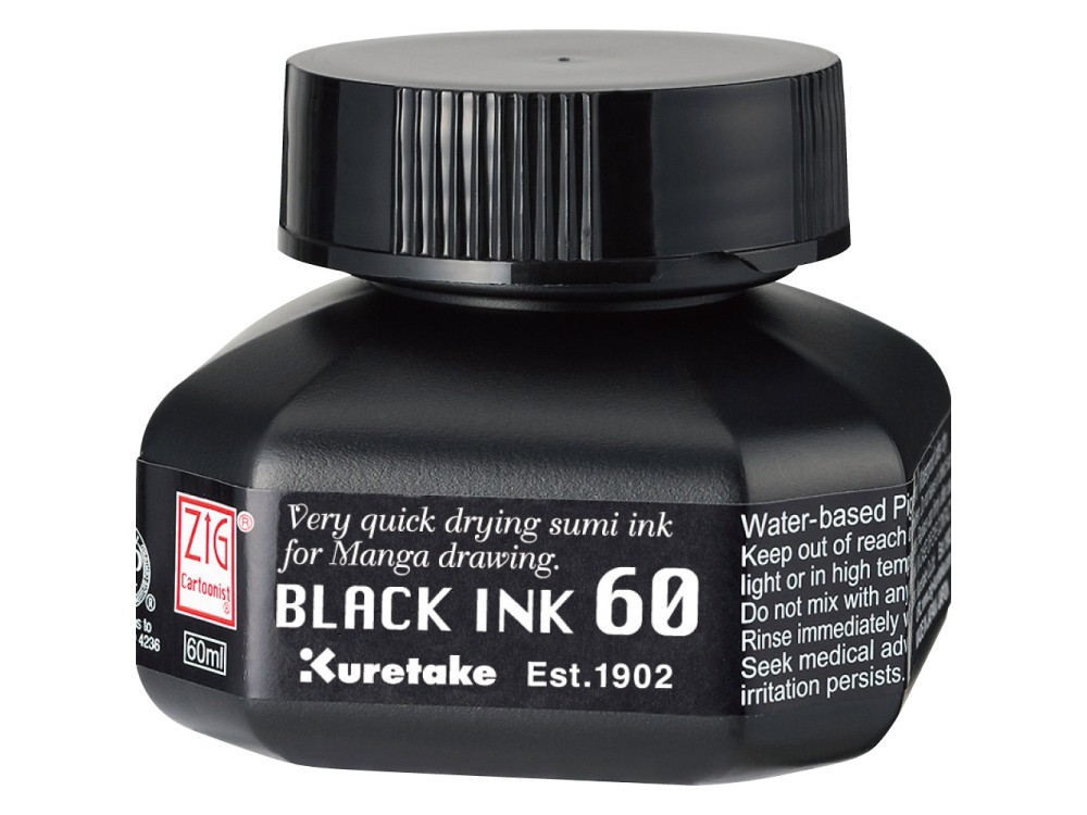 Szybkoschnący tusz ZIG Cartoonist Black Ink - Kuretake - czarny, 60 ml