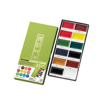 Zestaw farb akwarelowych Gansai Tambi - Kuretake - Set 1, 12 kolorów
