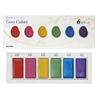 Zestaw farb akwarelowych Gansai Tambi - Kuretake - Gem Colors, 6 szt.