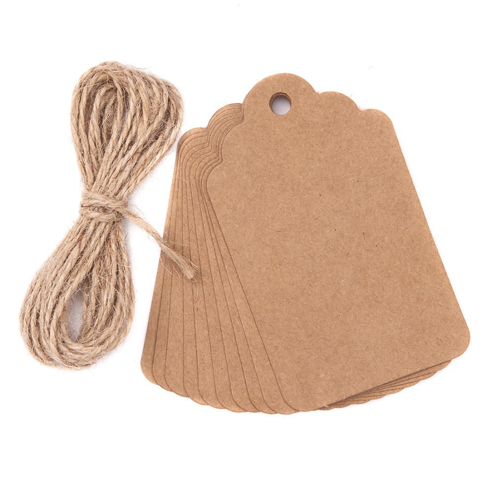 Craft tags with string Signboard - kraft, 12 pcs.