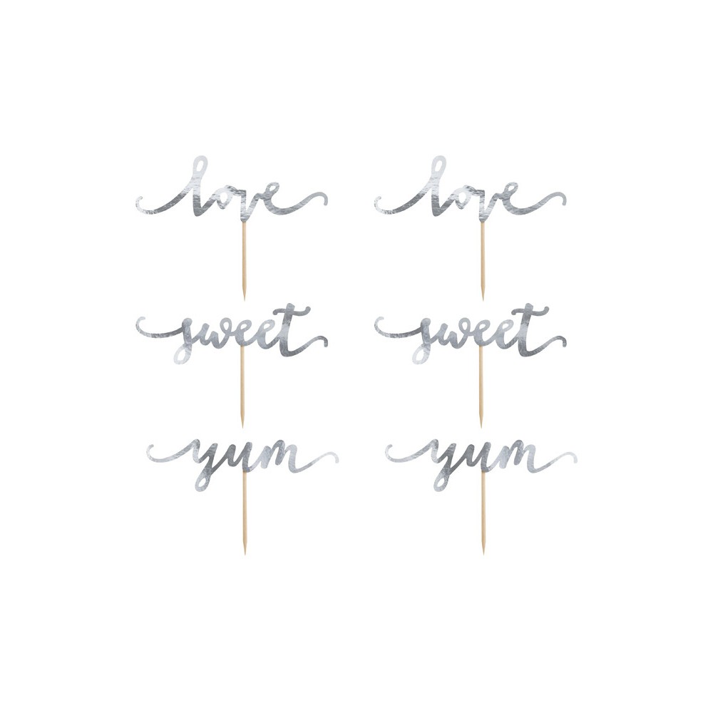 Cupcake toppers Love silver 13 cm, 1 pack
