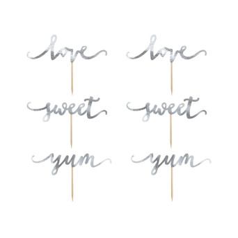 Cupcake toppers Love silver 13 cm, 1 pack