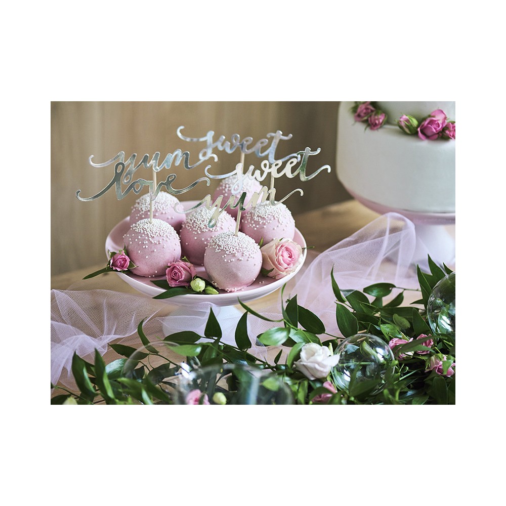 Cupcake toppers Love silver 13 cm, 1 pack