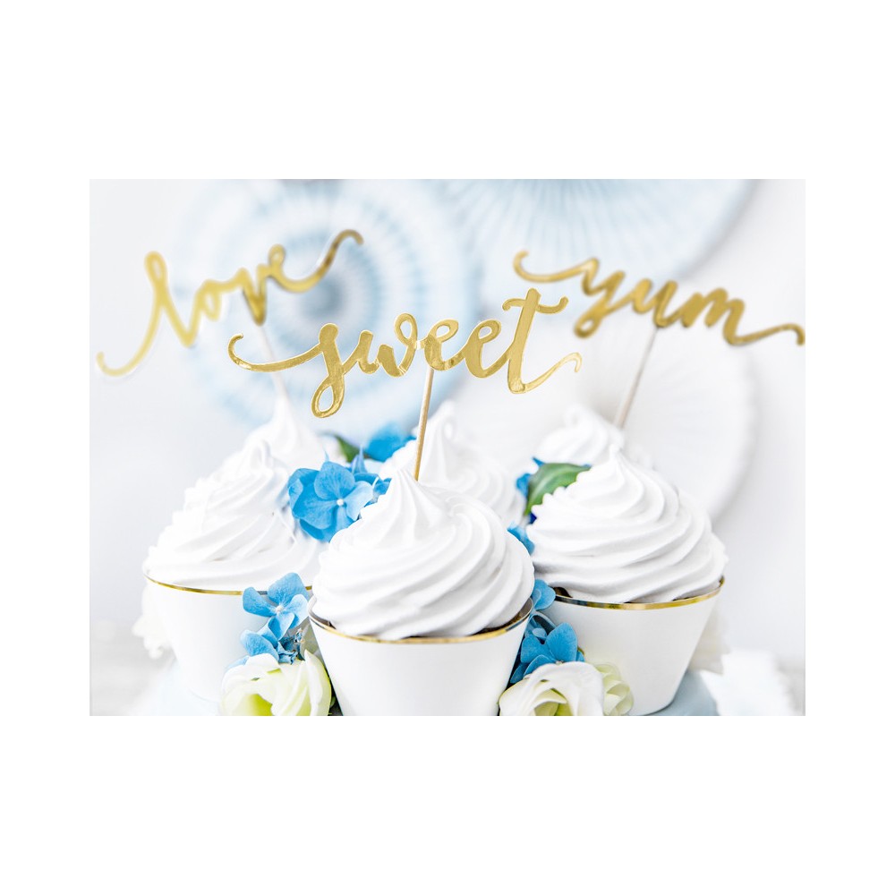 Cupcake toppers Love gold 13 cm, 1 pack