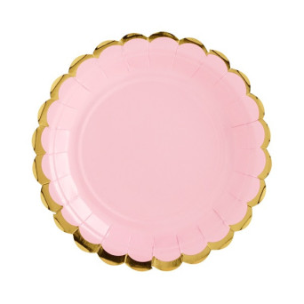 Paper plates - pink and gold, 18 cm, 6 pcs.