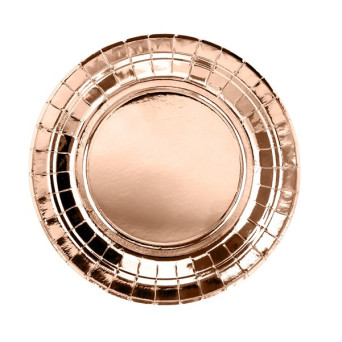 Round plates - rose gold, metallic, 18 cm, 6 pcs.