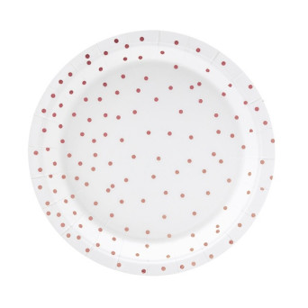 Dotted paper plates - white / rose gold, 6 pcs.