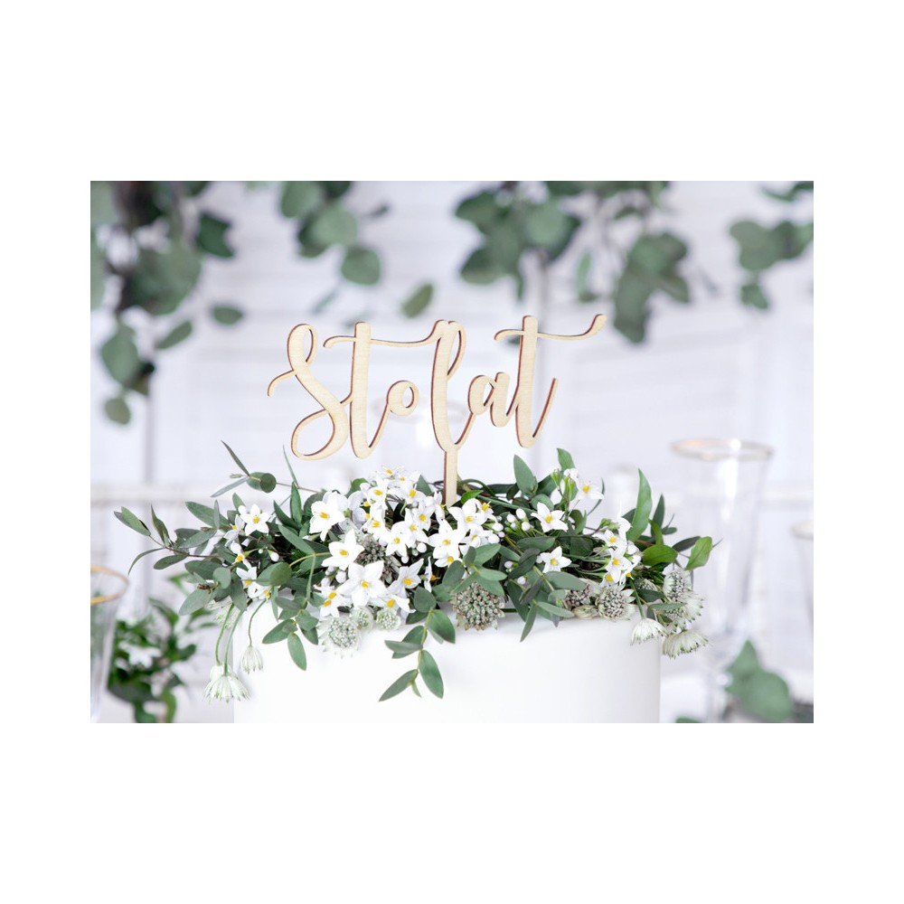 Cake topper Sto lat - wooden, 14 cm